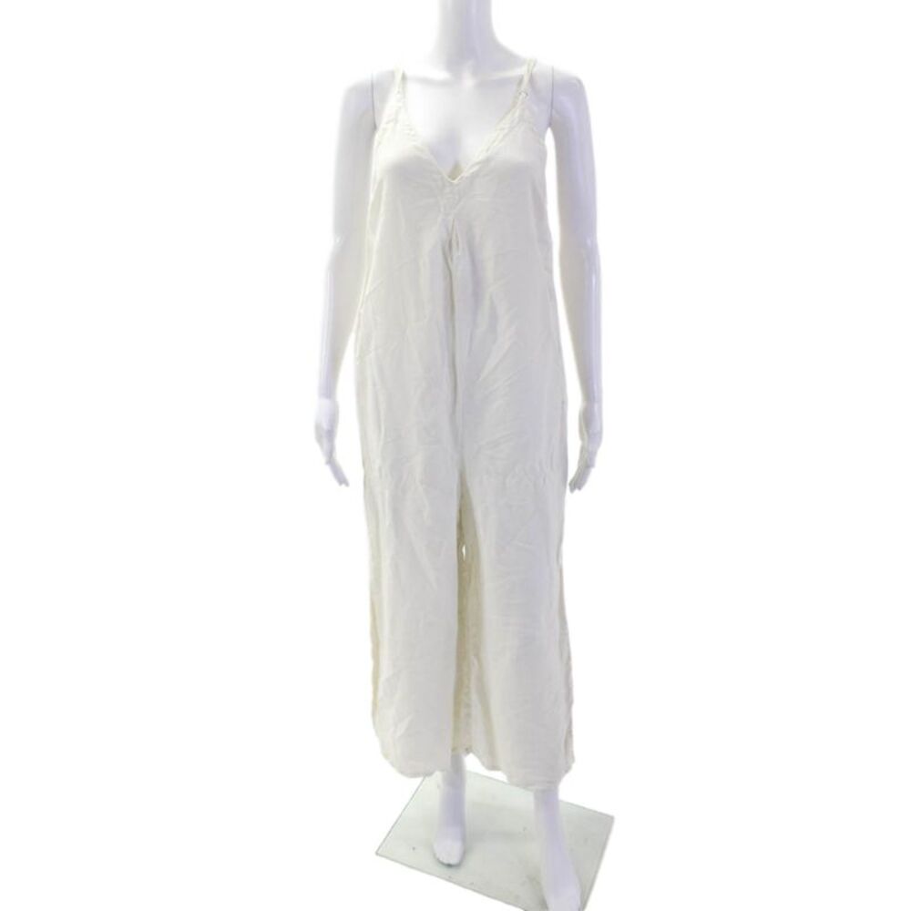 NSF Women White V-Neck Sleeveless 100% Cotton Jumpsuit Size PP